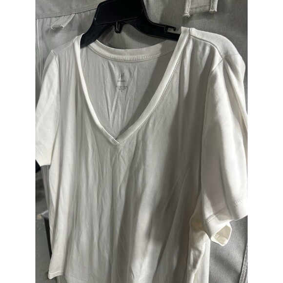 J Jill Women White Luxe Pima Relaxed Tee Medium Cotton Dolman Cap Sleeve - Picture 3 of 7